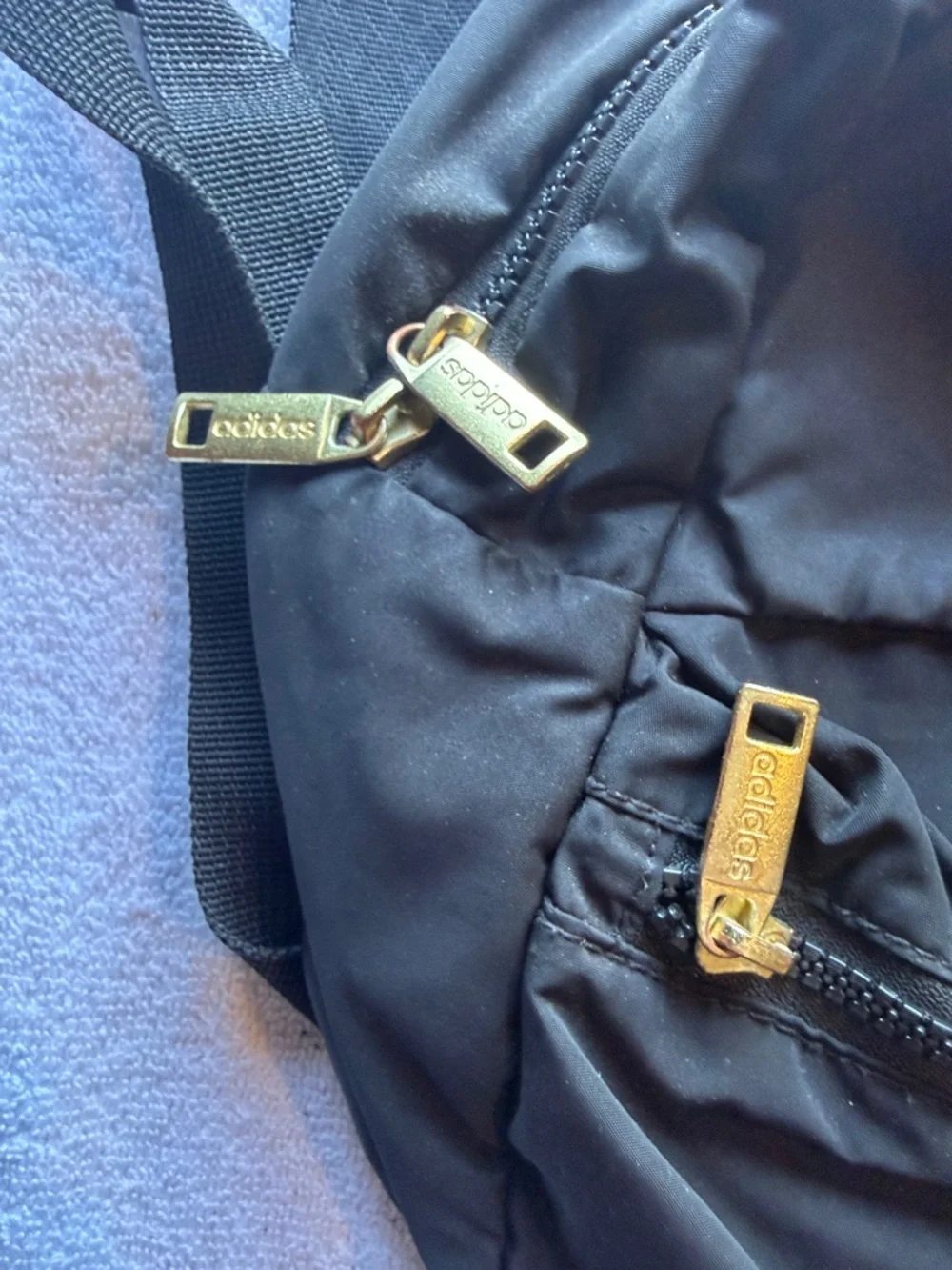 adidas Black Round Mini Backpack with Gold Zips